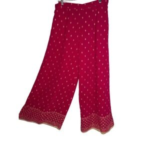 Libas Womens Pink Gold Floral Print Wide Leg Palazzo Pants Boho Festival Medium